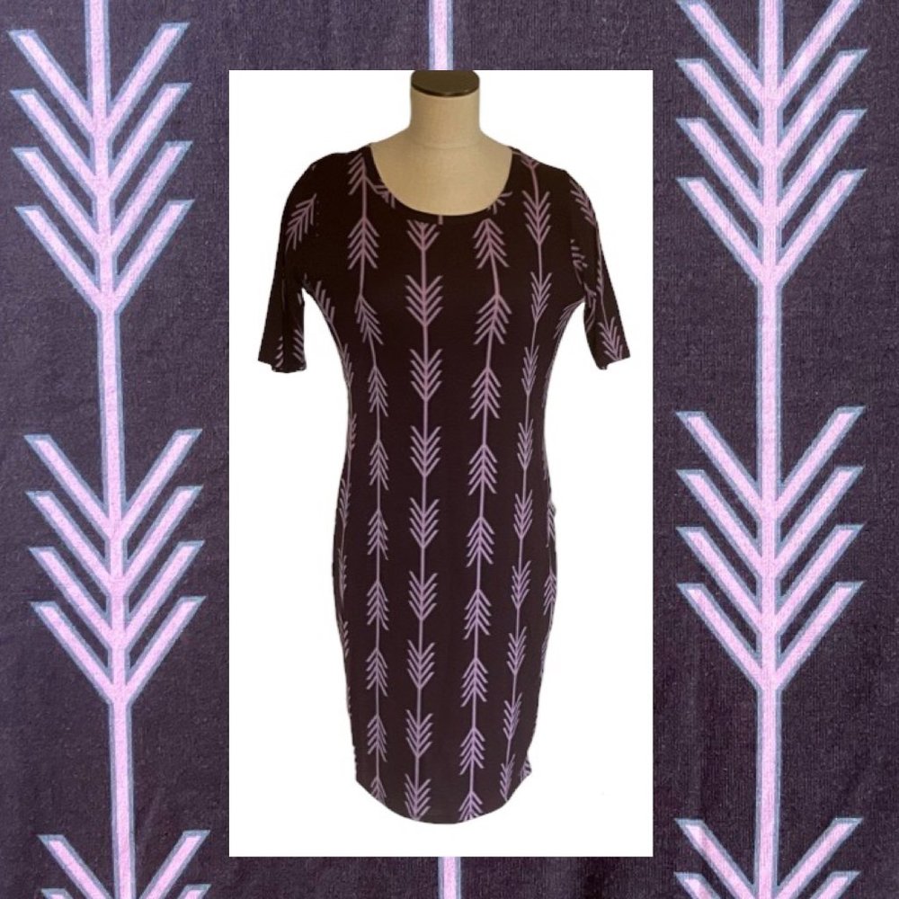 LuLaRoe Julia Dress Large NWT Purple Arrow Eggplant Plum Lavender Grey Gray Rare